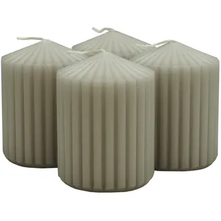 DONAU HOME Set Stumpenkerzen Gerippt/Hell-grau / 4 Stück/Ø 6 x 8 cm/Unparfümiert/Klassische Kerze/zur Dekoration im Wohnzimmer, Bad