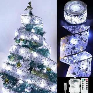 10m Weihnachtsband Lichter,100 LED Band Weihnachtsbeleuchtung,Bänder Lichterketten,Batteriebetriebene Weihnachtslichterkette,für Urlaub,Party,Hochzeiten,Innen und Außenbereich Weihnachtsdekoration