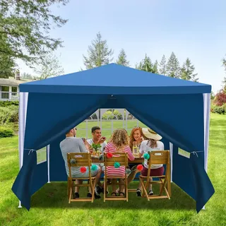 Jopassy Pavillon Camping Hochzeit Partyzelt Gartenpavillon Festzelt PE Plane 3x3m Blau - Blau