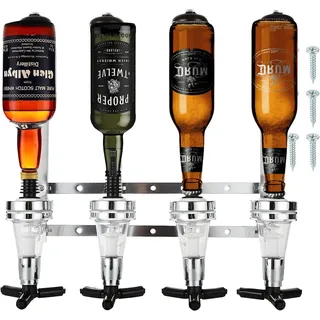 FWEEK Wand-Flaschenhalter für 4 Flaschen, 30 ml Schnapsspender für Hausbars | Barhalterung zur Wandmontage mit vier Dosierern für Spirituosen, Cocktails und Feiern