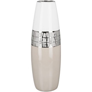 Gilde Vase für Pampasgras - Kegelvase aus Keramik - Deko Wohnzimmer Geschenk für Frauen Geburtstag Muttertag - Farbe: weiß Silber beige Höhe 36 cm