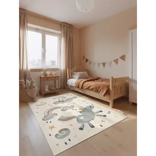 HANSE HOME Einhorn Kinderteppich 120 x 170 cm Beige/Weiß