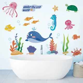 Runtoo Wandtattoo Unterwasserwelt Wandsticker Meerestiere Fisch Wandaufkleber Bad Kinderzimmer Babyzimmer