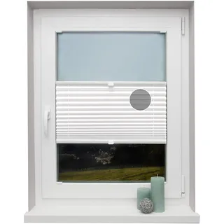 Plissee auf Maß Thermo für alle Fenster Montage in der Glasleiste Blickdicht mit Spannschuh Sonnenschutzrollo Weiß Breite: 111-120 cm, Höhe: 40-100 cm