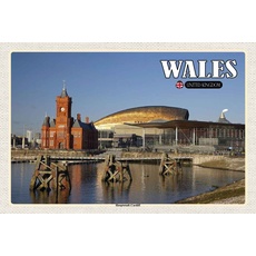 Holzschild 20x30 cm - Wales United Kingdom Hauptstadt Cardiff