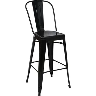 Barhocker HWC-A73, Barstuhl Tresenhocker mit Lehne, Metall Industriedesign schwarz - Schwarz