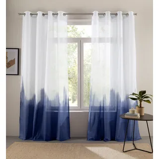 Gardine BRUNO BANANI "Nevalla" Gr. 3, blau, B:130cm H:225cm, Baumwolle, Baumwolle, Gardinen, Gardine, modern, Farbverlauf, Wohnzimmer, Schlafzimmer, halbtransparent