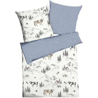 KAEPPEL Allgäu Tiere Baumwolle Blau 135 x 200 cm + 2 x 80 x 80 cm