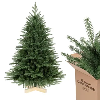 SALCAR Weihnachtsbaum künstlich 180 cm mit Holzständer, PE naturgetreue Spritzguss Elemente & PVC Nordmanntanne, 1,8 m Tannenbaum künstlich (Ø 122 cm)