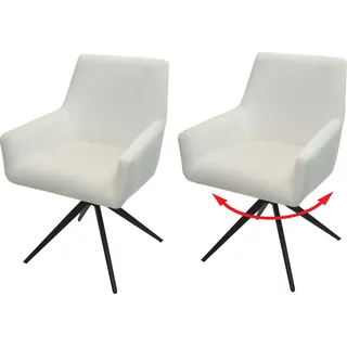 2er-Set Esszimmerstuhl HWC-L91, Küchenstuhl Armlehne drehbar Auto-Position Stoff MVG creme-beige - Beige