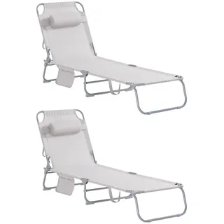 SoBuy Sonnenliege 2er Set Beige , Metall, Textil , 195x58x63 cm , Gartenmöbel, Gartenliegen