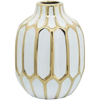 Sagebrook Home Dekorative Keramikvase mit goldfarbenem Akzent – Steingut dekorative Vasen für Heimdekoration – Moderne Tafelaufsatz Blumenvasen für Wohnzimmer, Schlafzimmer und Büro – 20,3 cm, Weiß