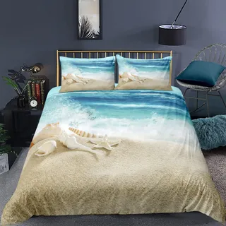 RFFLUX 3D Meer Strand Muscheln Bettwäsche Set 135x200 cm 2teilig mit Reißverschluss Weiche und Angenehme Schlafkomfort Microfaser Bettbezug Kinderbettwäsche mit Kissenbezug 80x80 cm