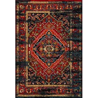 Vintage-Teppich , Rot, Schwarz , Textil , Vintage , rechteckig , 120x170 cm , für Fußbodenheizung geeignet, pflegeleicht , Teppiche und Böden, Teppiche, Webteppiche