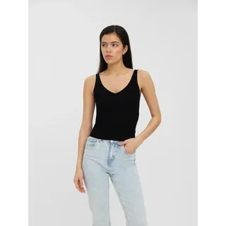 Stricktop VERO MODA "VMGLORY SL RIB TOP", Damen, Gr. XS, schwarz, Feinstrick, Obermaterial: 80% Viskose, 20% Nylon, unifarben, sehr figurbetont normal, V-Ausschnitt, Tops Stricktop, Viskosemischung