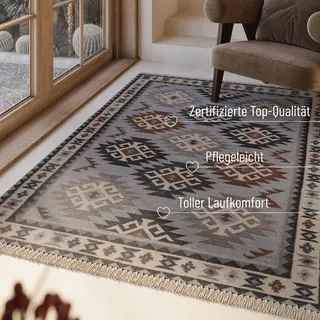 Green Looop »Blancard« rechteckig 5 mm Höhe Fransen, Kelim, handgewebt, Natur, Wohnzimmer, Schlafzimmer, Ethno