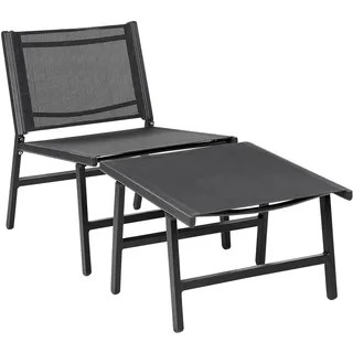 Beliani Gartenstuhl mit Fußhocker 54 x 70 x 60 cm schwarz