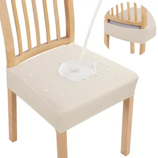 smiry wasserdichte Sitzbezüge für Esszimmerstühle, dehnbar, Jacquard, abnehmbar, waschbar, Stuhlsitzbezüge, Schutz, Keine Rückbezüge, Beige, 4 Stück