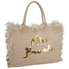 Miss Beach - Badetasche mit Reißverschluss - Glitzer Strandtasche - 29 Liter Volumen - Shopper aus Canvas