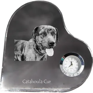 Catahoula Leopard Dog, Catahoula Cur - Kristalluhr mit einem Hundebild, Herzregal-Uhr, personalisierte Standuhr der Marke Art-Dog - Transparent