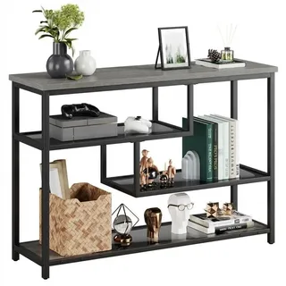 Schmaler Konsolentisch Im Industrial-Stil Mit 4 Ablageflächen, Metallgestell Mit Glasablage, Platzsparender Beistelltisch Für Den Eingangsbereich, Den Flur, Das Wohnzimmer Und Das Schlafzimmer