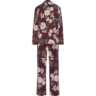 Pyjama S.OLIVER, Damen, Gr. 44/46, rot (bordeaux, geblümt), Single Jersey, Obermaterial: 50% Baumwolle, 50% Viskose, geblümt, gemustert, mehrfarbig, Basic lang, V-Ausschnitt, Homewear-Sets Pyjama, in klassischer Form mit Blumenmuster