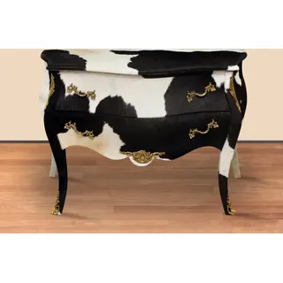 Casa Padrino Barock Kuhfell Kommode Schwarz / Weiß 120 x 55 x H. 85 cm - Antik Stil Möbel - Schwarz, Weiß, Gold