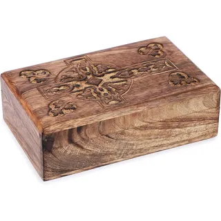 Ajuny Holz Schmuckschatulle mit Keltischem Kreuz Handgeschnitzte Schmuckbox