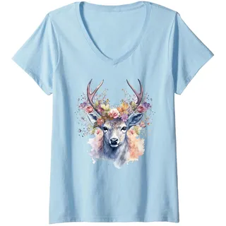 Damen Lausmadl Damen Trachtenhemd Lausdirndl Trachten Dirndl T-Shirt mit V-Ausschnitt, Himmelblau, L