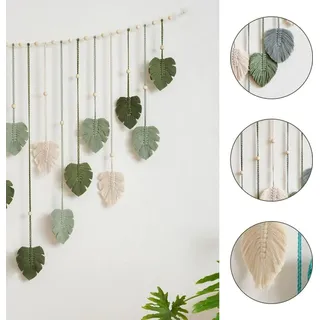 Makramee Wandbehang mit Holzperle - Boho Makramee Wandteppich für Wohnkultur - Grünes ästhetisches Wohnzimmerdekor - Schlafzimmer und Apartment Hintergrund