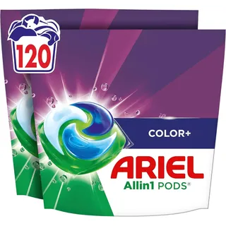 Ariel Pods Color+ Waschmittel, 120 Wäschen | Mit Fleck-Weg-Power ab der 1. Wäsche und starker Reinigung auch in kaltem Wasser.
