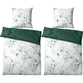 SANILO® Bettwäsche 135x200 cm, 100% feinste Baumwolle, 4-teilig, Bettbezug, Kissenbezug 80x80cm - Eukalyptus