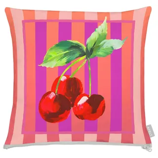 Apelt Zierkissen , Rot, Pink , Textil , Obst , Füllung: Vlies,Vlies , quadratisch , 48x48 cm , Oeko-Tex® Standard 100 , hochwertige Qualität , Heimtextilien, Wohntextilien, Kissen, Zierkissen