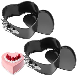 QGGTQG Mini Springform 11cm Kuchenform Backform 2 Stück Springform Kuchenform mit Antihaftbeschichtung Mini Herzförmig Kuchenbackformen Klein mit Flachboden für Kuchen (Herzförmig)
