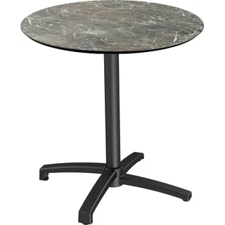X Cross Terrassentisch Schwarz gestell + Galaxy Marble HPL Ø70 cm - Schwarz