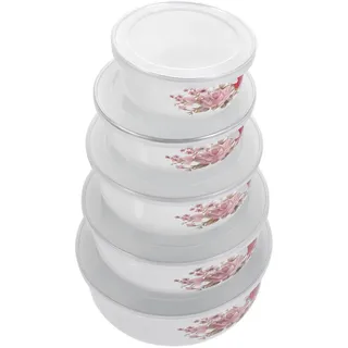 HEMOTON Emaille Schüssel Mit Deckel 5.3 Zoll Frischhaltedose Für Salat Obst Suppe Haushalts Lebensmittelbehälter Leicht Tragbar Für Camping Picknick