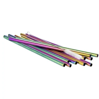 Buddy ́s Bar - Wiederverwendbare Trinkhalme, 10 Strohhalme im Set + Reinigungsbürste, spülmaschinenfest, umweltfreundlich, nachhaltig & plastikfrei, 21,5 cm Länge, Regenbogen-Look