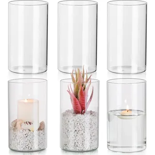 Glasseam Glaszylinder für Kerzen Windlicht Glas: 6er Set Kerzengläser Windlichter für Tischdeko Klar Kerzenglas Kerzenhalter Stumpenkerzen Vasen für Hochzeit Wohnzimmer Dekoration