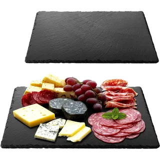 Navaris Schiefer Teller Platzset 2-teilig inkl. Kreide - 38x28cm Schieferplatten 2X Servierplatte - Servierteller Schieferplatte Sushi Geschirr eckig