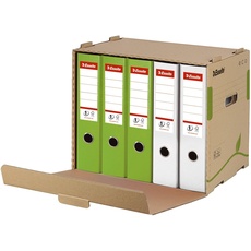 Bild von Eco Archiv-Container, Aufbewahrungsbox für 5 A4 Ordner, Lagerbox mit Deckel, Transportbox mit Griffen, 100 % recycelte Wellpappe, 100 % recycelbar, 1 Stück, Naturbraun, 623920