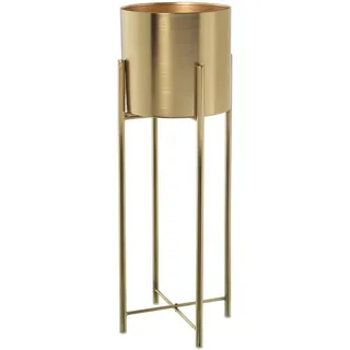 DRW Set mit 2 Blumentöpfen mit Halterung aus Metall in Gold, 27,5 x 75 cm, Blumentopf 24 x 23 cm