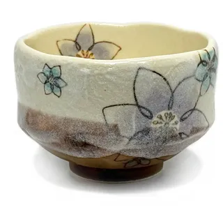 aquanaut Mino Ware Matcha-Schale, Chawan Clematis, Durchmesser 9 cm, hergestellt in Japan