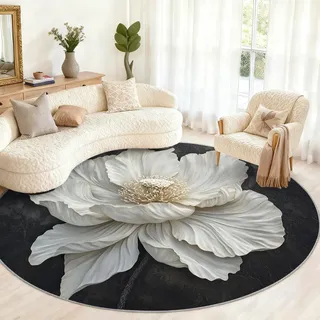 Generisch Runder Teppich mit Blumenmuster, 60 cm, europäisches Blumenmuster, klein, waschbar, Kreisteppiche für Kinderzimmer, Spielzimmer, Couchtisch, Heimdekoration