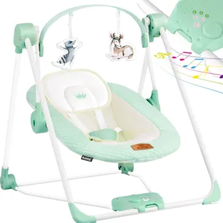 KIDIZ® Babywippe Babyschaukel mit 5 Geschwindigkeitseinstellungen zusammenklappbarer Baby Wippe Schaukel Babyhochstuhl mit Spielbogen Spielzeugen 5 einzigartige Naturgeräusche, Mint Grün