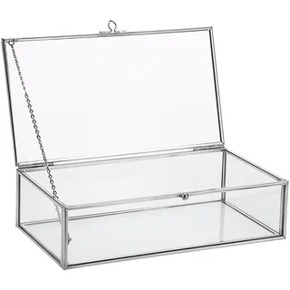 SUMTree Silber Rechteck Schmuckschatulle aus Metall Glas Schmuckbox Schmukkiste Schmuckkoffer Schmuckaufbewahrung Geschenk Muttertag Hochzeit Geburtstag Schmuck Ring Kleine Sachen Damen Groß