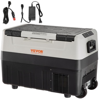 Vevor Camping Kühlschrank 45 L Kühlbox, 12/24 V Rollbare Elektrische Gefrierbox 2 in 1 Doppelzone, Auto Kühlschrank Kompressor zum Warmhalten und Kühlen 60 W Tragbar Handgriff Boot, Lkw, Mobil Grau