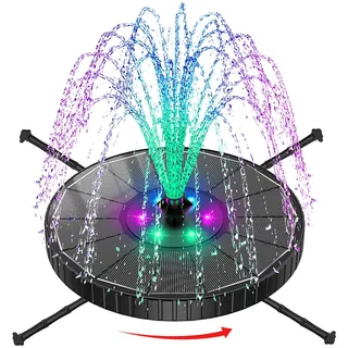 SZMP Solar Springbrunnen LED Bunte, 3.5W Solar Teichpumpe mit 3 Sprühhöheneinstellungen, 2000mAh Batterie, 7 Effekte & Rotierende Stäbe Solar Wasserpumpe, Schwimmender Solarpumpe für Garten (Schwarz)