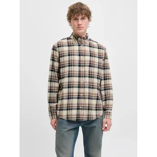 Langarmhemd JACK & JONES "JJECLASSIC FLANNEL CHECK SHIRT LS SN", Herren, Gr. M, N-Gr, weiß (antique weiß), Web, Obermaterial: 100% Baumwolle, kariert, regular fit, Umschlagbund, Hemden Langarmhemd