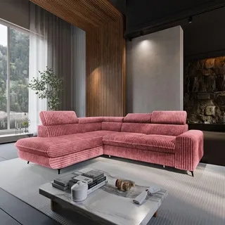 masseno Eckcouch Polyester mit Schlaffunktion L-Form 2-Sitzer Rosa