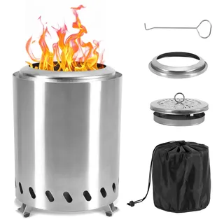 Ikodm Feuerschale Tischfeuer aus Edelstahl 201, Doppelwandige Outdoor-Feuerstelle mit Ascheschale, Haken & Aufbewahrungstasche für Garten Terrasse Camping
